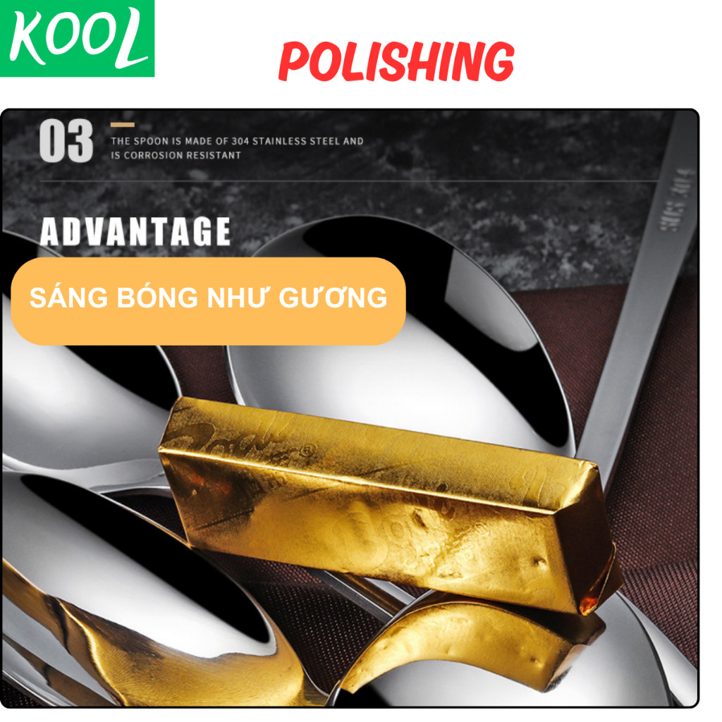 Muỗng ăn inox 304 cao cấp phong cách hàn quốc, Thìa ăn, Vá ăn, muôi KOOL - RB11306