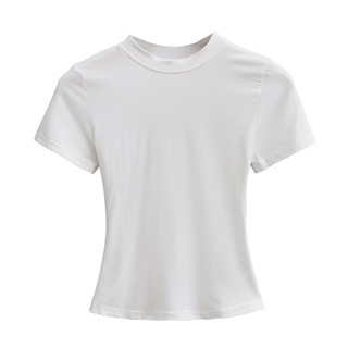 Áo thun nữ cổ tròn tay ngắn Skims mùa hè ôm sát co giãn cao | Áo crop top dáng ngắn chất mỏng mềm mát form đẹp
