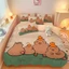 ST2 Hoạt Hình Dễ Thương Capybara 3IN1 Ga Trải Giường Chăn Gối Chất Lượng Cao Cấp Bộ Chăn Ga Gối Nhà Phòng Ngủ Có Thể Giặt Được Phù Hợp Với