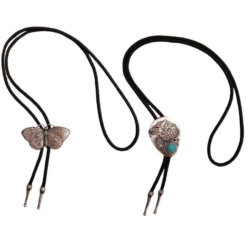 Dasbsug Rodeos Bolo Tie Dành Cho Nam Nữ Kim Loại Đại Bàng Bướm Mặt Dây Da Cà Vạt