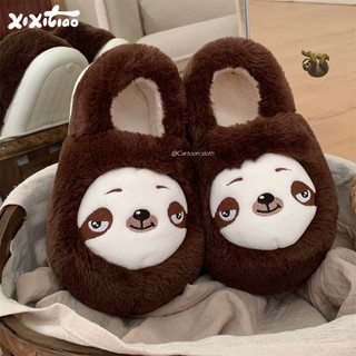 XIXITIAO Dép Cotton Xấu Xí Dễ Thương Sloth Cặp Đôi Ấm Áp Thoải Mái Lông Tất Cả Bao Gồm Gót Nam Nữ Mặc Ngoài Trời