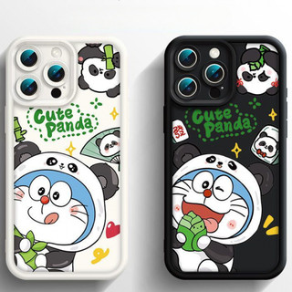 Ốp điện thoại Doremon mũ gấu trúc dễ thương cho iPhone 16 / 15 / 11 / 12 / 14 / 13 Pro Max / Mini 7 / 8 Plus Xs X Se 2020 Vỏ bảo vệ hình thang bằng silicon mềm chống sốc