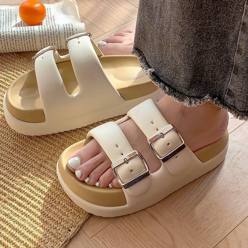 Cảm giác cao cấp ~ Dép nâng cao đế dày lười biếng INS Dép chống trượt hợp thời trang Dép đi chơi ngoài trời