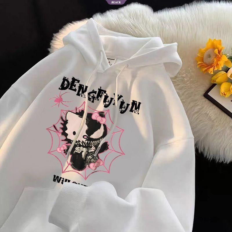 Áo nỉ có mũ trùm đầu Hello Kitty ngọt ngào dành cho nữ Xuân Thu Áo dài tay Peplum Áo khoác dáng rộng [BL]