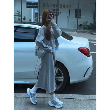 【Bess's house-bigsize】áo sơ mi nữ+áo sweater nỉ+chân váy chữ a,set đồ nữ mùa đông,set váy nữ,đồ bộ nữ sang chảnh,Bộ Đồ Mùa Thu Nữ 2024 Mới Phong Cách Hàn Quốc Phong Cách Phương Tây Trẻ Trung Nơ Áo Len