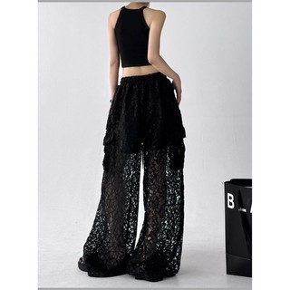 Quần unisex retro Hàn Quốc, phù hợp mùa hè với thiết kế ren và rỗng