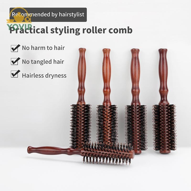 YOVIP 1 Cái Tay Cầm Gỗ Tròn Cán Bàn Chải Thẳng Twill Lược Tóc Boar Lông Tròn Thùng Uốn Tóc Dụng Cụ Làm Tóc VN