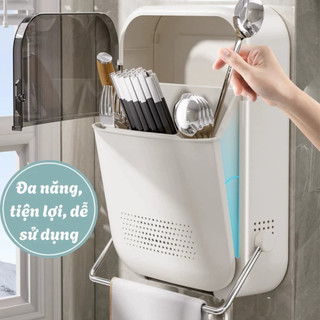 Hộp Đựng Đũa Muỗng Treo Tường ECO Có Nắp Đậy Chống Bụi, Kệ Đựng Đồ Nhà Bếp Thông Minh 2025