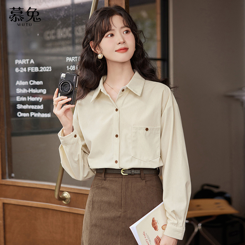 Mutu Retro Phong Cách Hồng Kông Áo Sơ Mi Nữ 2026 Phong Cách Mùa Xuân Rời Lười Phong Cách Thường Ngày Dài Tay Top