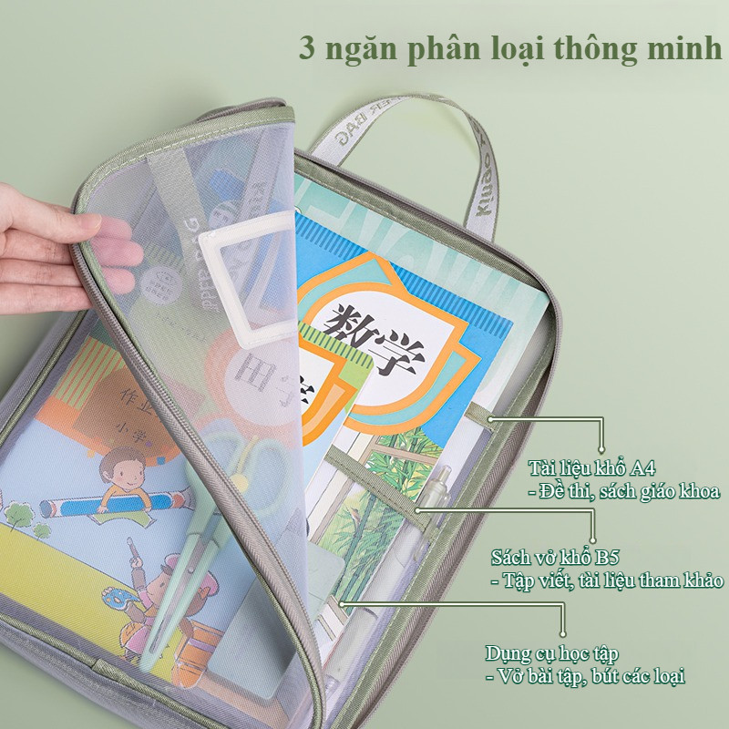 Túi Phân Loại Môn Học, Túi Đựng Tài Liệu Trong Suốt Cỡ A4 Có Khóa Kéo Cho Học Sinh