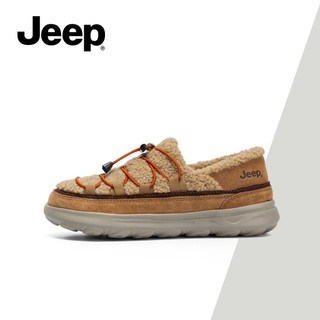 Giày bốt tuyết lót lông cừu hợp thời trang ngoài trời JEEP dành cho nữ mùa đông, lông giả ấm áp, đế dày, giày Cotton phồng trượt