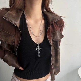 Dây Chuyền Punk Gothic Retro với Hạt Đá Chữ thập, Phong Cách Y2K Cá Tính