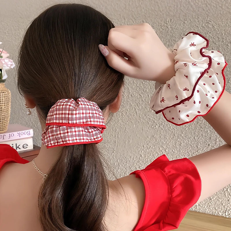 Đơn Giản Màu Đỏ Chấm Bi Lớn - Mũ Đội Đầu Phối Tóc Dễ Thương