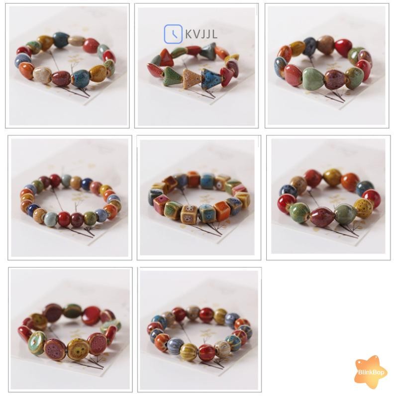 Vòng tay boho handmade ngôi sao nhiều màu sắc, gốm đính hạt co giãn, phụ kiện thời trang dành cho nữ mới
