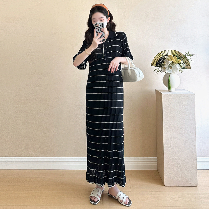 Váy bà bầu mùa hè Plus Size Váy dệt kim rỗng