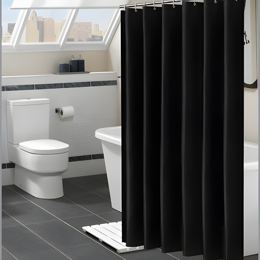 Rèm tắm tối giản màu đen PEVA 180cm - Vải chống thấm dày, Phụ kiện phòng tắm đơn giản hiện đại