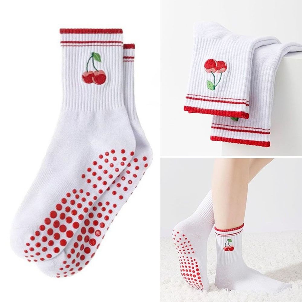 Tất Pilates NICOLOO, Tất tập Yoga thấm mồ hôi bằng vải Cotton, Tất ống giữa thoáng khí chống trượt thông thường