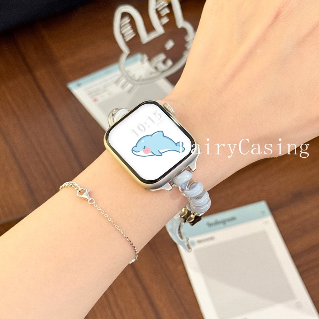 Dây đeo đàn hồi dễ thương cho Apple watch S10 46mm 44mm 42mm 41 45 49mm vòng đeo tay thay thế cho iWatch series SE 6 7 8 9