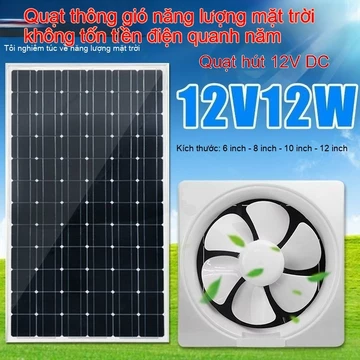Quạt Xả Năng Lượng Mặt Trời 12V Im Lặng Lỗ Vuông Quạt Xả Nhà Bếp Thông Gió Gia Đình DC Quạt Thông Gió- * & *