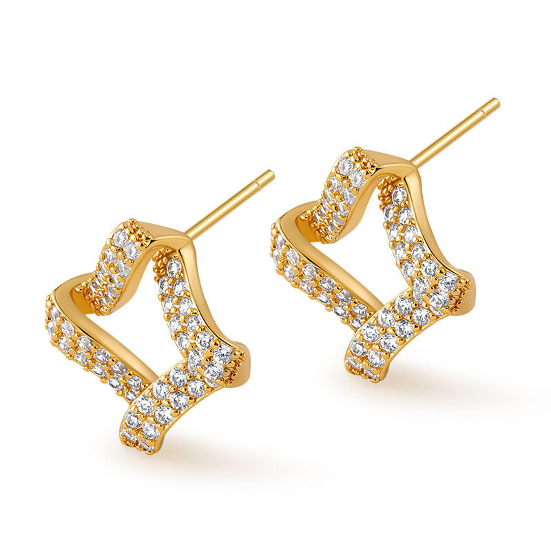 Bông tai zircon màu vàng thiết kế vuông đính đá, phong cách sang trọng