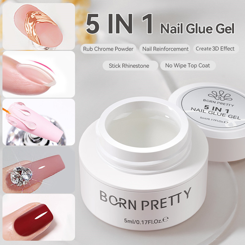 BORN PRETTY 5 TRONG 1 Keo dán móng tay Gel gia cố Không lau Top Coat Làm móng tay UV LED Ngâm tắt Gel sơn móng tay Gel thiết kế 3D