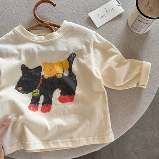 Mùa Xuân Thu Phong Cách Mới Cotton Nguyên Chất Bé Gái Áo Thun Dài Tay Bé Trai Hoạt Hình Chó In Hình Thời Trang Đáy Áo Sơ Mi Trẻ Em Áo