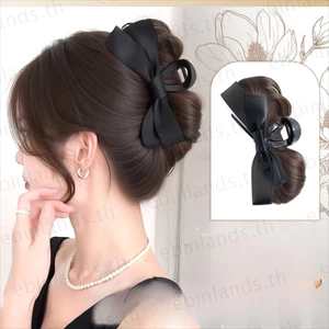 EBINLANDS Tóc Bun Móng Vuốt Kẹp, Có Nơ Đen Bun Đầu Tóc Giả, Tổng Hợp Lông Tơ Tóc Giả Kẹp Tóc Nữ