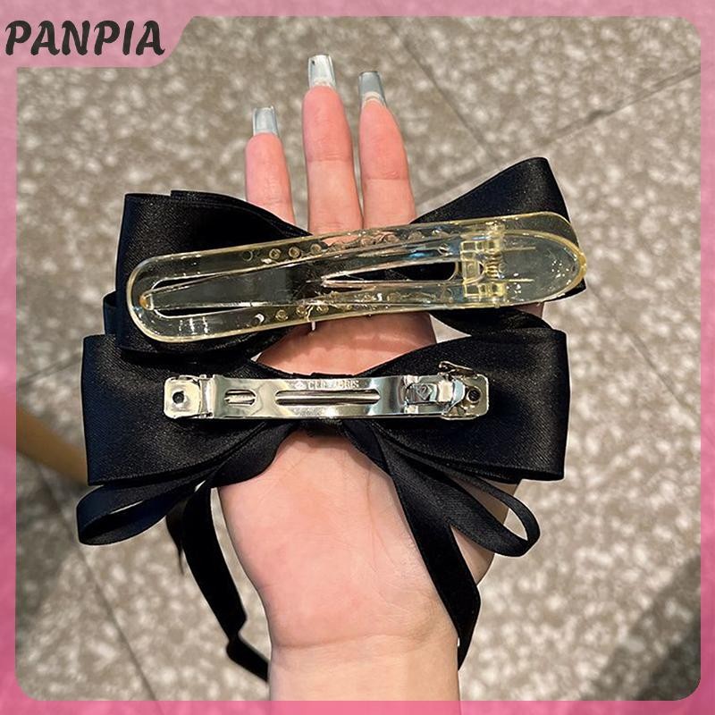 PANPIA-Satin Nơ Kẹp Tóc Tính Khí Mũ Màu Trơn Ngọc Trai Kẹp Tóc Cho Nữ Bé Gái Đuôi Ngựa Phụ Kiện Tóc