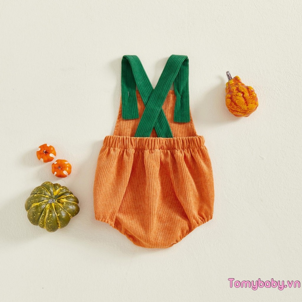 Bộ áo liền quần không tay thêu chữ Halloween Bộ đồ liền thân bí ngô cho bé gái bé trai