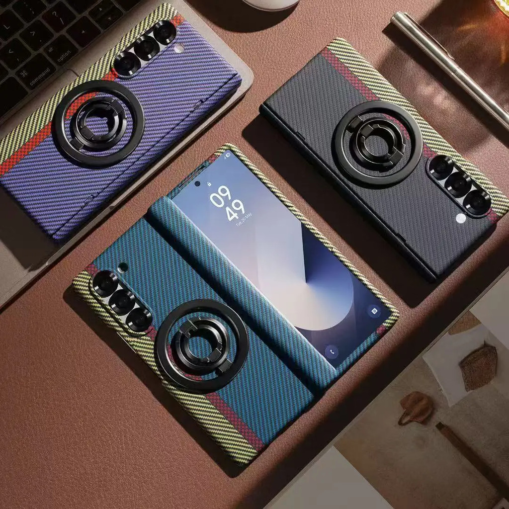 Dành Cho Samsung Galaxy Z Fold 7 6 5 4 3 5G Vỏ Điện Thoại Từ Tính Bằng Sợi Carbon Có Giá Đỡ Nhẫn Chân Đế Mỏng Siêu Sốc Bao