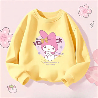 Trẻ em My Melody Kuromi Áo thun cổ tròn dài tay Áo thun hoạt hình nhẹ Trang phục hàng đầu
