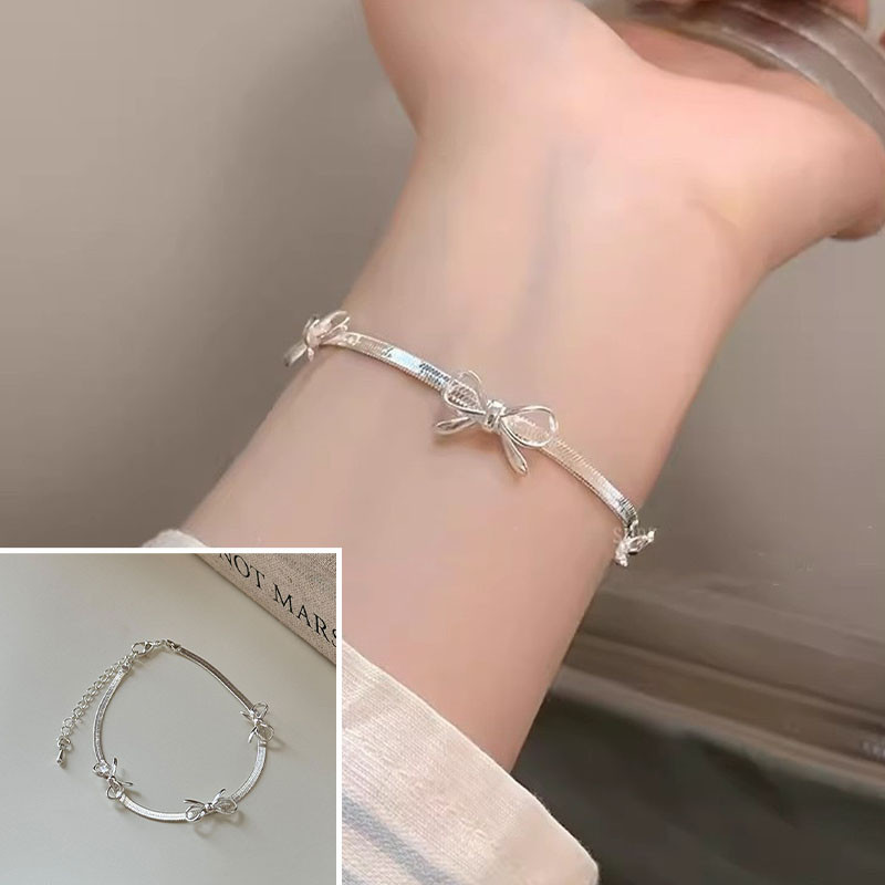Vòng tay xương rắn nơ bạc đơn giản - phụ kiện trang sức tay cao cấp