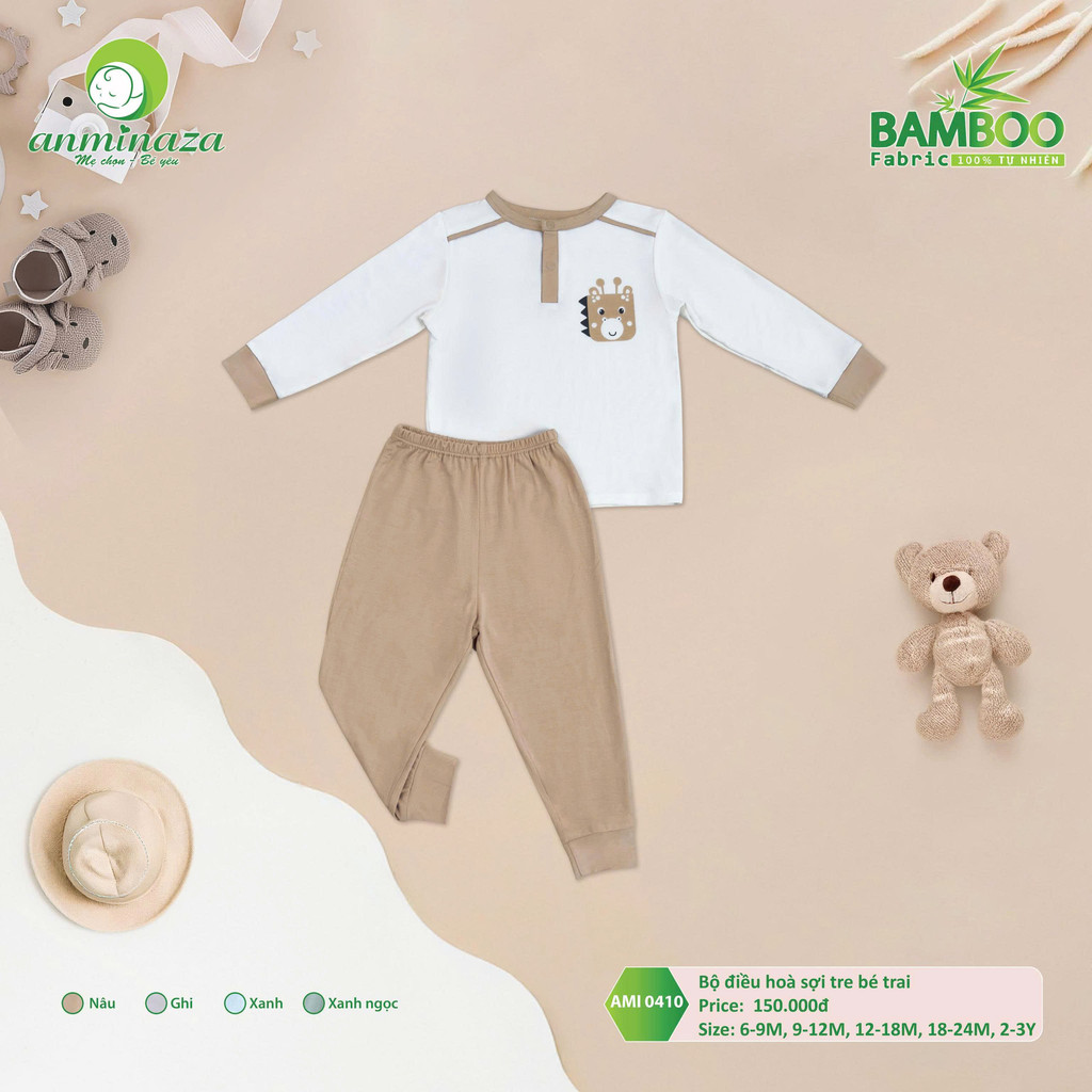 Bộ Dài Tay Bé Trai Anminaza Vải Sợi Tre Petit Thoáng Mát Mềm Mịn - Hàng Chính Hãng AMI0410