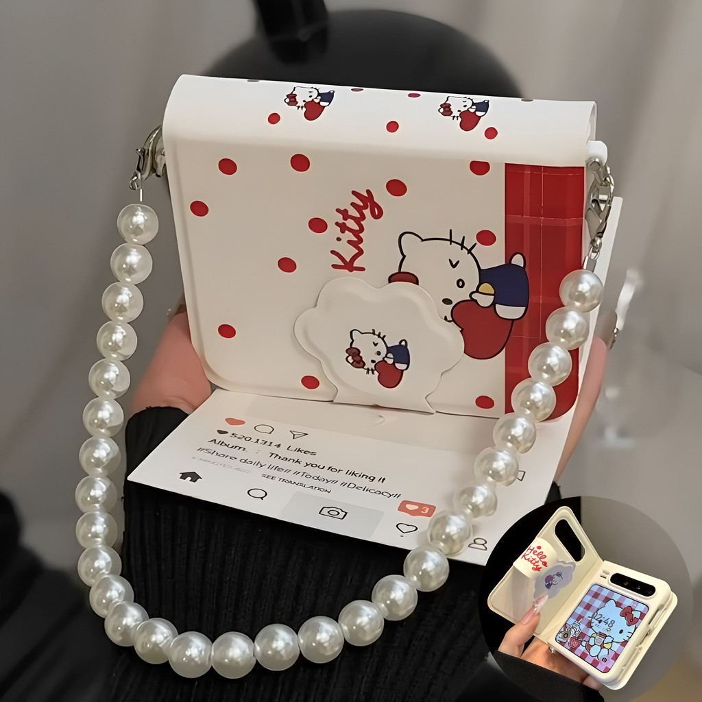 Phim Hoạt Hình Sáng Tạo Notebook Chấm Bi Màu Đỏ Love KT Cat Thích Hợp Cho Samsung Galaxy Z Flip7 5G Vỏ Điện Thoại Dây Gấp Vỏ Cho Zflip 7 FE Flip6 Flip5 Vỏ Bảo Vệ Dễ Thương