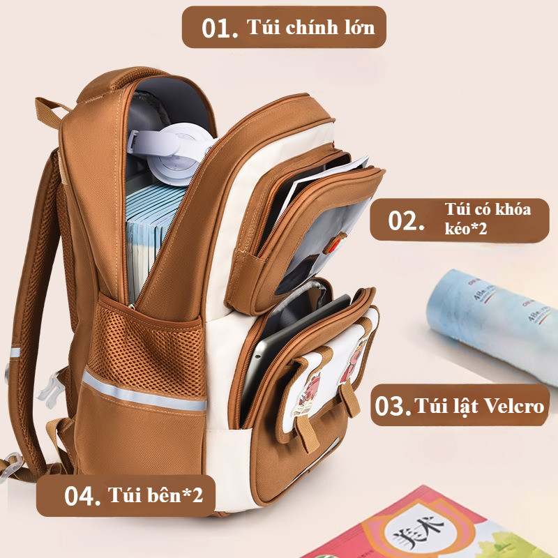 Balo chống gù Capybara, Chống Thấm, đệm lưng thoáng khí, Giảmáplực lên cột sống học sinh