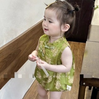 Áo liền quần sườn xám bé gái mùa hè, nút chéo, phong cách Hanfu Trung Quốc, 7.7