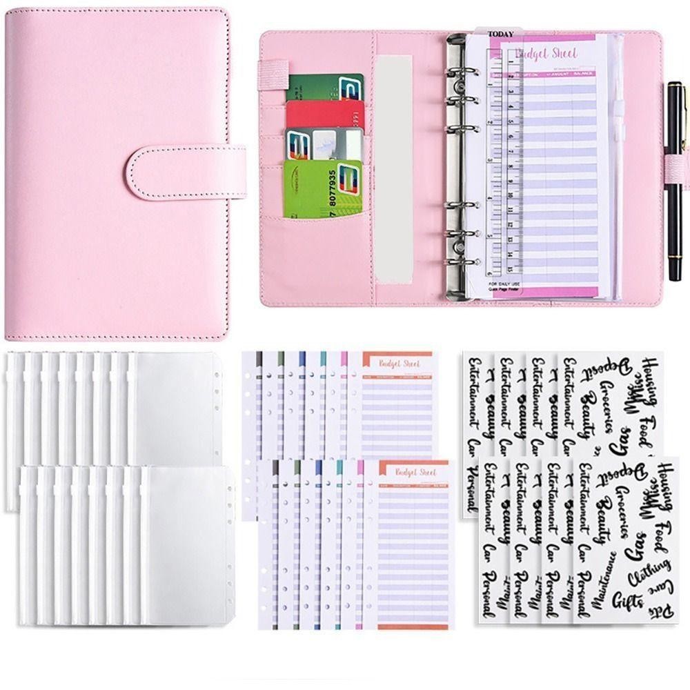 THFENG Người Tổ Chức Tiền Mặt, A6 Lập Ngân Sách Binder, Tiết Kiệm Tiền Có Dây Kéo Phong Bì Tiền Mặt Tờ Chi Tiết Da PU Chất Kết Dính Nam Nữ