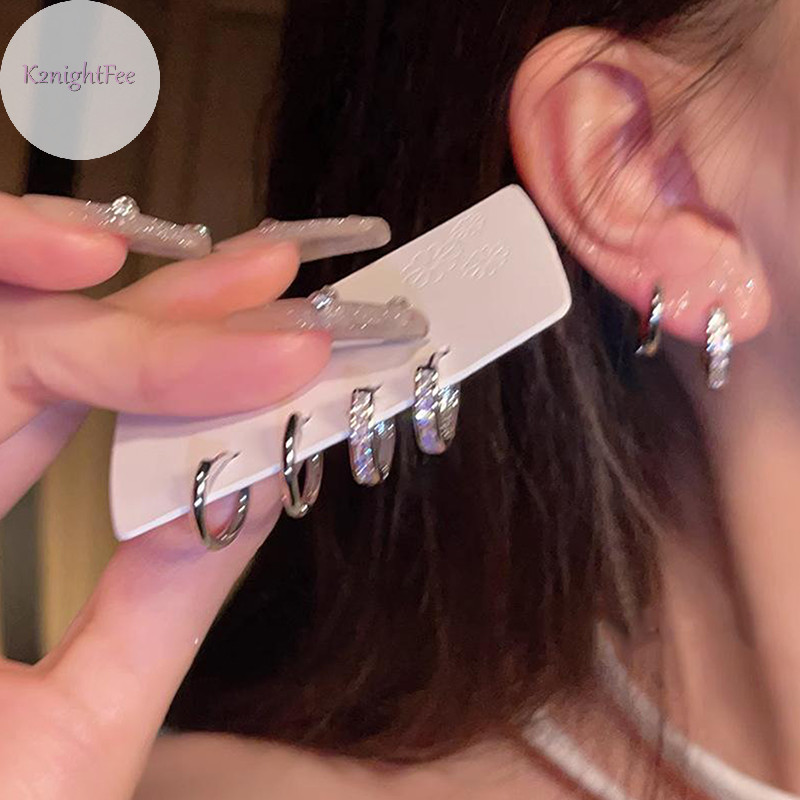 K2nightfee 4 Cái / bộ Bông Tai Vòng Pha Lê Zircon Thẩm Mỹ Cho Nữ Hợp Thời Trang Thoáng Mát Tinh Tế Bông Tai Đeo Hàng Ngày Phụ Kiện Trang Sức Quà Tặng VN
