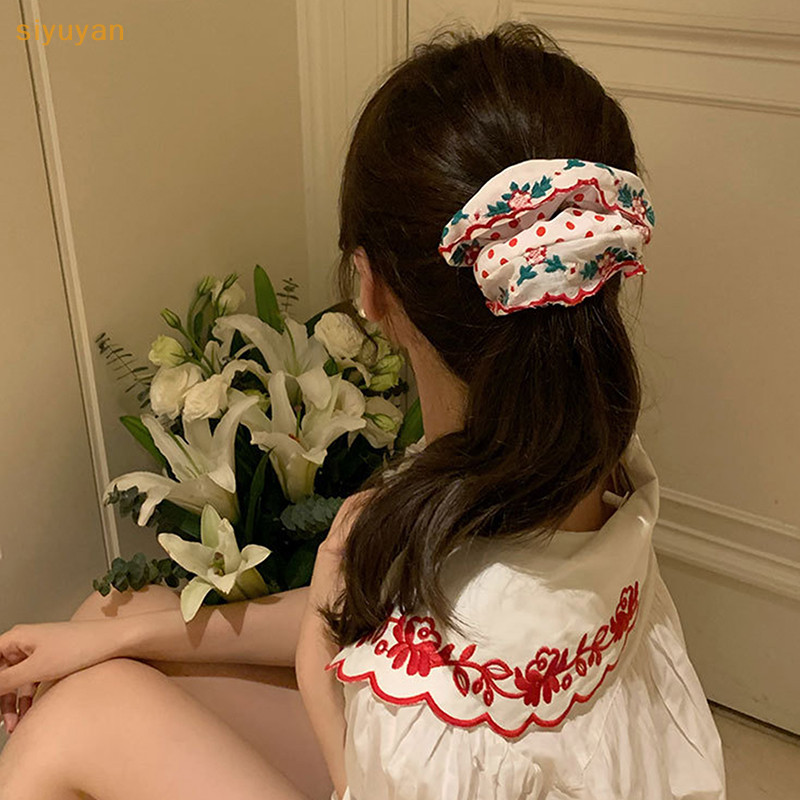 Siyuyan Đẹp Lớn Thêu Scrunchies Co Giãn Dây Buộc Tóc Nữ Ngọt Ngào Phụ Kiện Tóc Đuôi Ngựa Giá Đỡ Dây VN