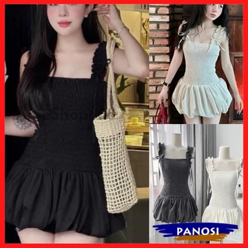 Váy nữ sang chảnh váy 2 dây ngắn dáng bí thiết kế nhún eo váy kiểu nữ đi biển đi du lịch V43 PANOSI