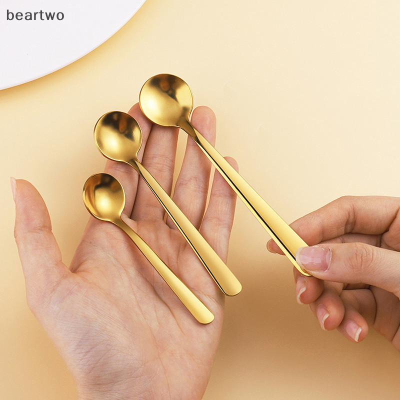 < Beartwo > Kem Thìa Trái Cây Trà Vàng Bạc Trà Cà Phê Thìa Trộn Tròn Thép Không Gỉ Món Tráng Miệng Uống Bộ Đồ Ăn Nhà Bếp Đẹp
