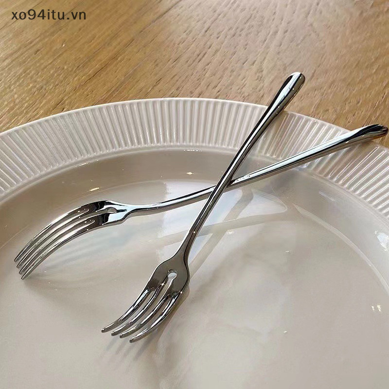 Xoitu Bốn Tin Thép Không Gỉ Món Tráng Miệng Nĩa Bàn Nĩa Bạc Tay Cầm Dài Nĩa Trái Cây Nĩa Ăn Tối Nhà Bếp Đồ Ăn VN