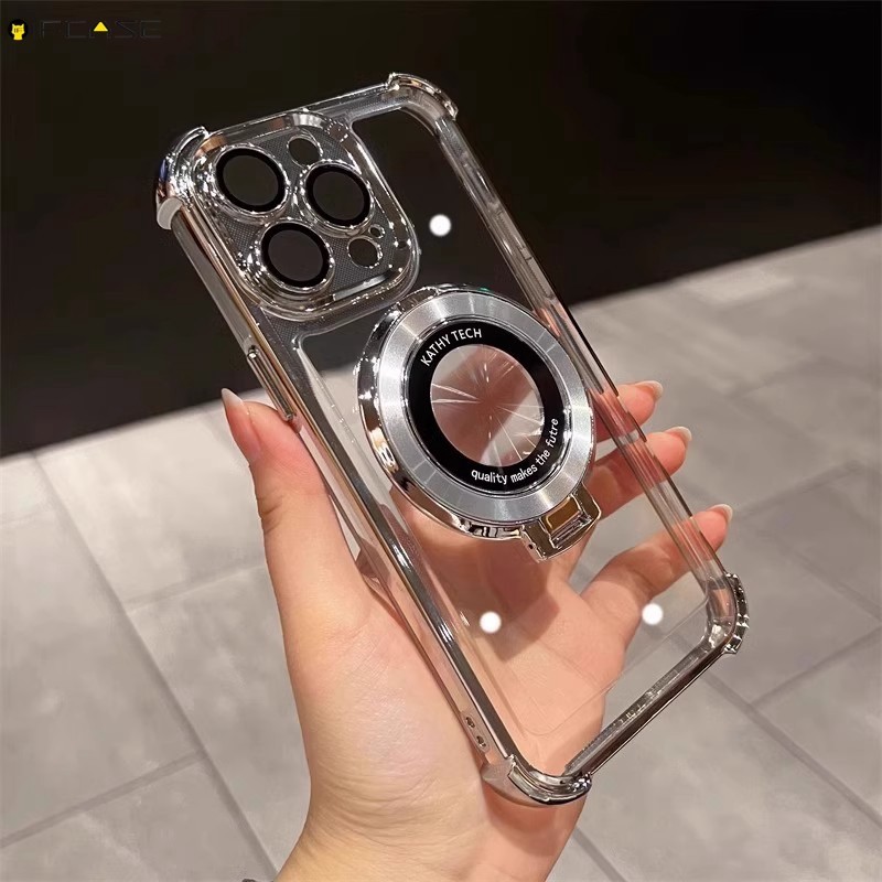 Dành Cho Xiaomi 14 13 13T 12T Pro Xiaomi14 Ốp Điện Thoại Có Phim Ống Kính Giá Đỡ Từ Tính Mạ Sáng Bóng Trong Suốt Bốn Góc Vỏ Mềm Chống Sốc