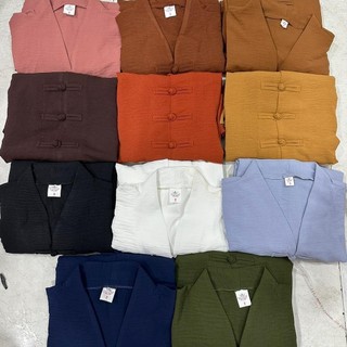 Set đồ bộ nữ lam đi chùa cổ bà lai nút thắt vải đũi