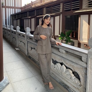 Vạt hò tixi cao cấp, đồ lam nữ đi chùa truyền thống Áo Top
