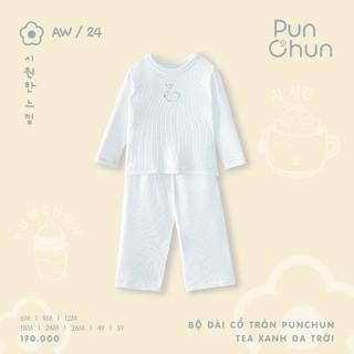 Punchun AW2024 Bộ quần áo dài cổ tròn cho bé trai Tea Punchun cho bé