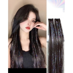 Tóc Giả Nối Dài Tóc Mảnh THẺ ĐƠN Dài Thẳng MIX KIM TUYẾN Lấp Lánh QiQiShop