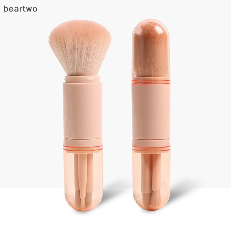 < Beartwo > Bộ cọ trang điểm du lịch 4 trong 1 Bàn chải Kabuki có thể thu vào và 3 bàn chải nhỏ cho mắt có kẽ hở mềm Di động nhỏ để chạm vào Đẹp