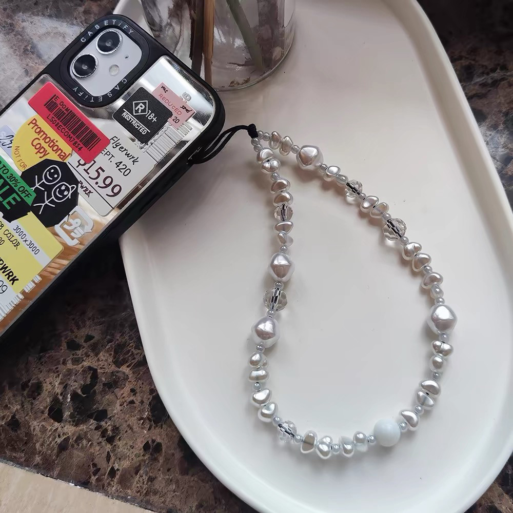 Hoa Màu Ngọc Trai Hồng Dây Điện Thoại Dây Treo Điện Thoại Cổ Tay Hạt Handmade Dây Ngắn Đa Năng