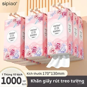 Bịch Giấy Treo Đa Năng SIPIAO Hoa Hồng, Khăn Rút Treo Trường 4 Lớp mỗi bịch 1000 tờ dai mềm